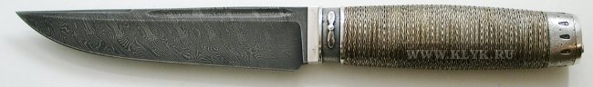 Нож Истребитель (дамасская сталь, древесина, проволока, латунь, серебрение) авторский